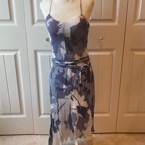 POLECI navy blue white SILK asymmetrical dress 0 cruise nautical brunch